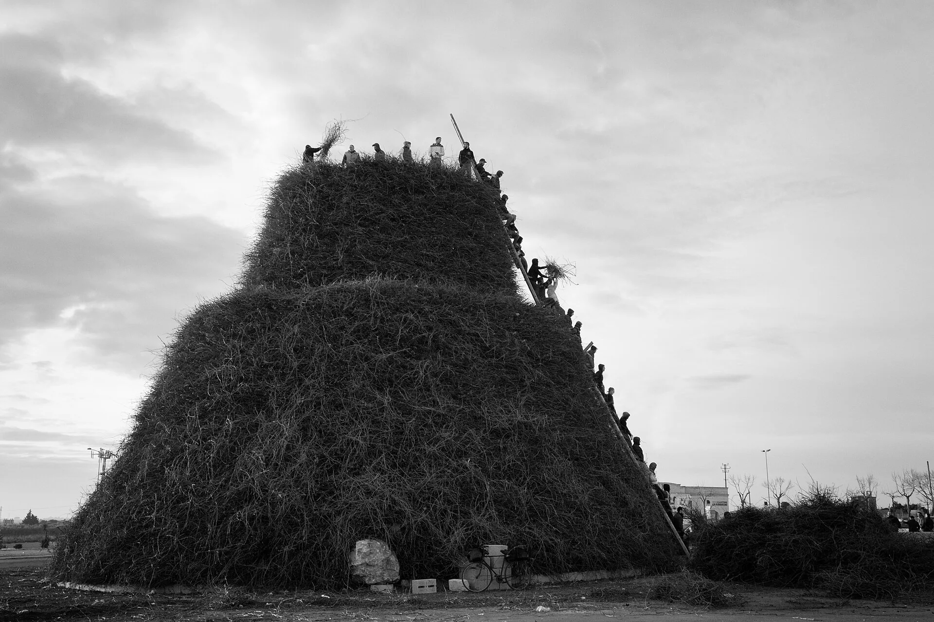 La catasta di tralci della Fòcara di Novoli durante la costruzione