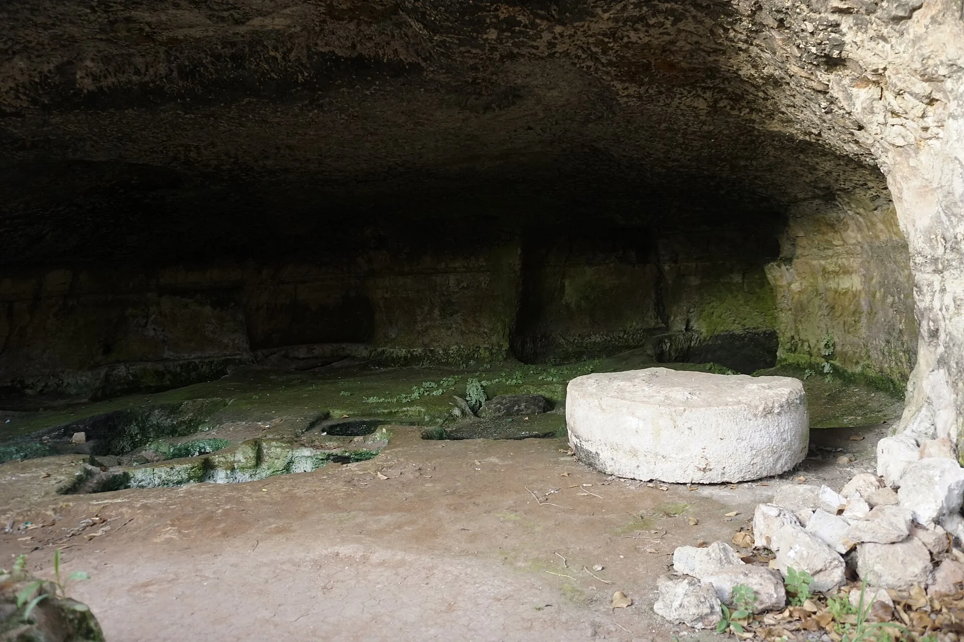 L'interno di un antico frantoio ipogeo scavato nella roccia del Salento